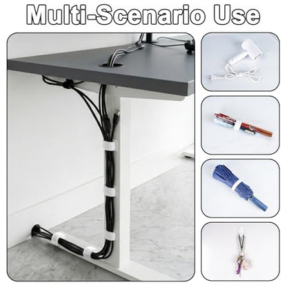 Cable Management Under Desk,Detachable Cable Management,Adjustable Hook and Loop Cable Ties,Reusable Cable Management Under Desk,Cable Clips Under Desk,20Pack(White) - color: White