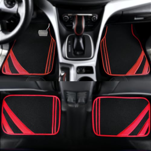 CAR PASS Red Edge Leather Car Floor Mats, Universal Waterproof Car Mats with Double Stitch Line and Anti-Slip Backing Design, for Cute Girly Women, Fit 95% Automotive,SUVs,Sedan,Vans (Black and Red) - color: Black and Red