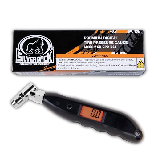 Silverback Digital Tire Pressure Gauge, 0-150 PSI. Tire Pressure Gauge for Car, Truck, Motorcycle, RV's, ATV's, Dirt Bikes, Lawn Tractor & Bicycle Tires. Backlit LCD Screen with 4 Unit Measurements.