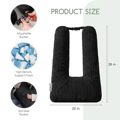 HIGOGOGO Washable Travel Pillow, Car Pillow for Kids & Adults, Travel Pillows with Removable Soft Cover and High-Support Foam, Fix Neck and Body Sitting/Sleeping on The Trip, Black - color: U-black