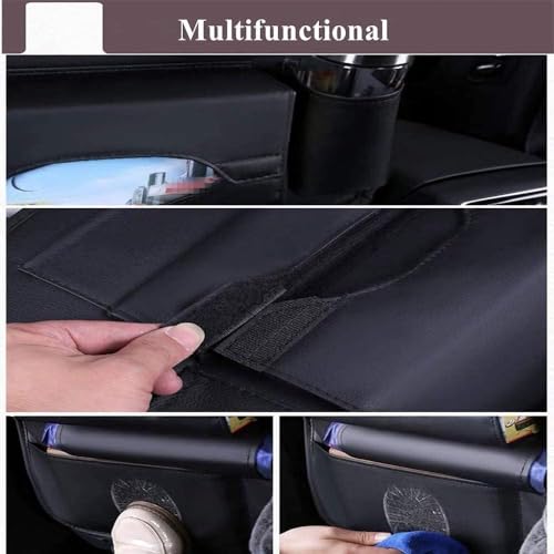 2 Pack PU Leather Premium Car SeatBack Organizer Travel Accessories Kick mats Back seat Protector and Cup Holder Holder Universal Use Seat Covers (23×17.1 in) - size: 23×17.1 in