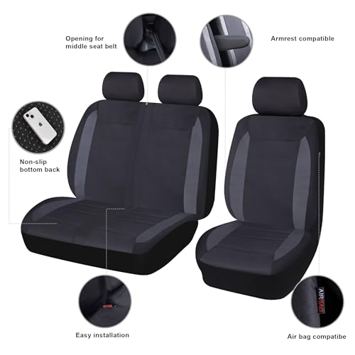 Flying Banner AquaShield car seat Covers Set Waterproof Water Resistant arm Rest Shoulder Seatbelt Compatible Truck Protectors Universal Non Slip (Solid Black, 1 Driver + 2 Passanger) - color: Solid Black, size: 1 Driver + 2 Passenger