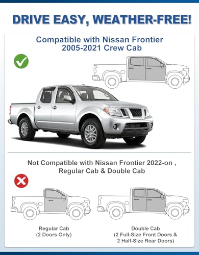 Out-Channel Window Rain Guards Fit for Nissan Frontier 2005-2021 Crew Cab, Extra Durable Window Visors Vent Visors Vent Shades Wind Deflector Dark Smoke Car Tape-on with Thicker 4PCS - size: Fit for 2005-2021 Nissan Frontier Crew Cab