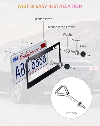 License Plate Frames - 2 Pack Matte Black Universal Aluminum Metal Car Tag Frame for Front and Rear Number Holder with Screws & Caps - style: Aluminum-Wide Frame-A