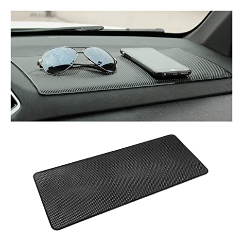 Car Dashboard Anti-Slip Sticky Pad, 15.7"x 7.8" Non-Slip Heat Resistant Rubber Mat, Auto Accessories for Home Office, Strong Adhesive Anti Slide Pad for Phones, Sunglasses, Keys (Black/Grid)