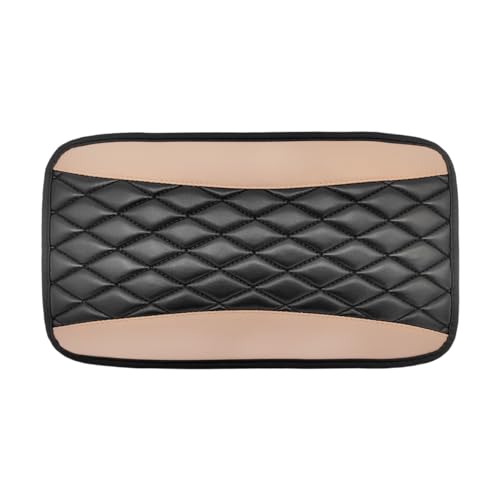 Dickno Car Center Console Cushion Pad, Universal Leather Waterproof Armrest Seat Box Cover, Comfortable Auto Armrest Cover Protector, Car Interior Decor Accessories for Most Vehicles (Black & Beige) - color: Black & Beige