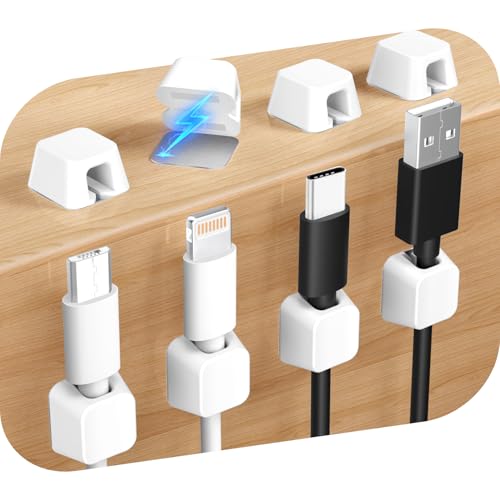 Viaky 8 PCS Magnetic Cable Holder, Magnetic Cable Clips,Charger Cord Holders for USB Type-C Earphone Wires, Multipurpose Cable Management Cord Organizer for Desk Nightstand Car Office(White) - color: White, size: S-Size