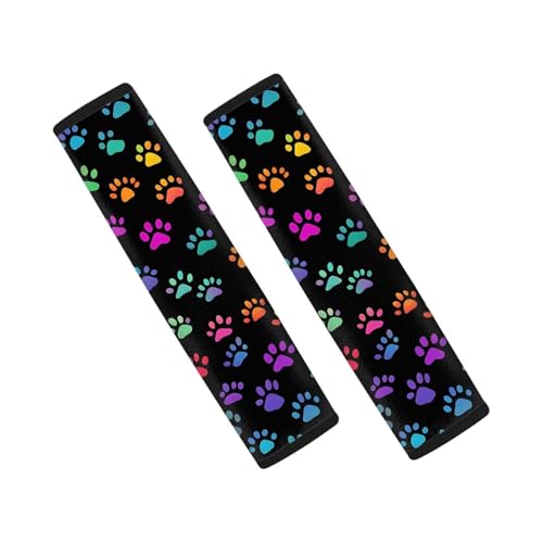 Colorful Dog Paws 2Pcs Car Seat Belt Cover Pads,Seat Belt Cushion Comfortable Anti-Slip Universal Auto Seat Straps for Vehicle Truck SUV Van Sedan - color: Colorful Dog Paws