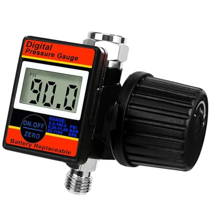 LE LEMATEC Digital Air Pressure Regulator, 1/4-Inch NPT Diaphragm Airflow Valve Up to 160 PSI Digital Gauge for HVLP Spray Paint Gun, Sand Blaster & Other Pneumatic Tools (DAR02B) - style: Diaphragm Valve Version