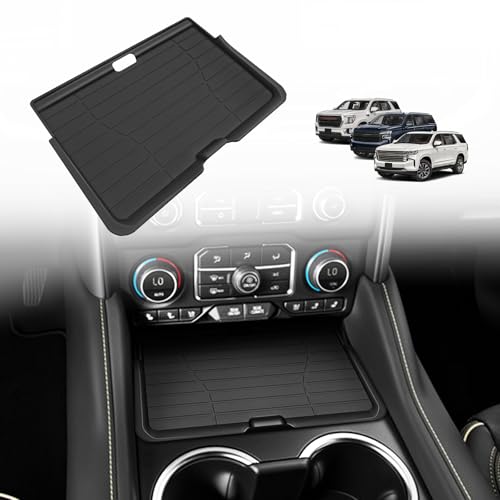Muslogy Front Center Console Organizer Compatible with 2021-2023 2024 GMC Yukon & Chevy Tahoe Suburban Hidden Panel Secret Pocket Lid Removable Cover with USB Hole (Not for Yukon Denali/Ultimate) - color: Black, size: 2021-2024 Console Front Lid
