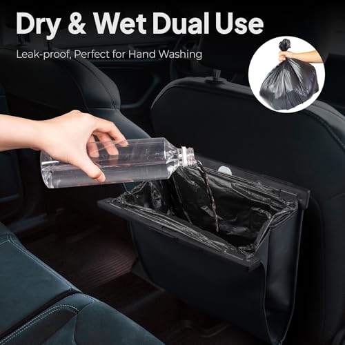 COZILO Leather Car Trash Can with Smart LED Light & Magnetic Closure,Leak-Proof, Odor-Lock Car Trash Bin for Any Cars, Sedans, SUVs, Trucks, Black - color: Black