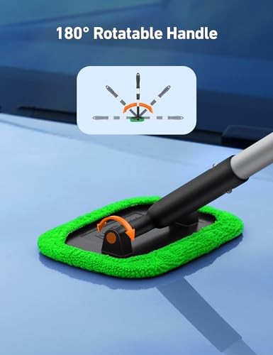 AstroAI Windshield Cleaner Tool, Microfiber Car Window Cleaner with 4 Reusable and Washable Microfiber Pads and Extendable Handle Auto Inside Glass Wiper Kit, Green - color: Green