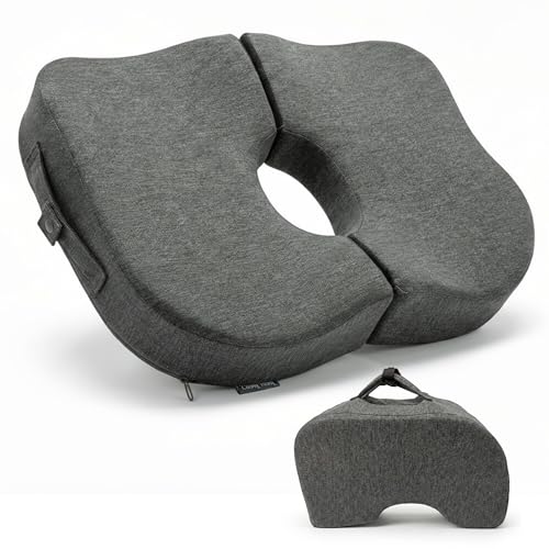 Cushy Tushy Tailbone Pain Relief Cushion - Premium Foldable Travel Tailbone Seat Cushion - for Relief of Lower Back, Sciatic, Butt and Tailbone Pain - Perfect for Home, Office & Driving - color: Grey, size: Tailbone