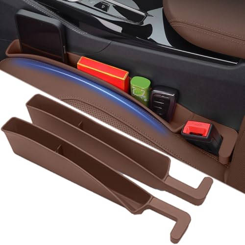 Universal Car Seat Gap Filler Plug Strip, Auto Seat Gap Organizer with Seat Belt & Storage Slot, 2 Pack Car Seat Catcher Accessories Fit Car SUV Truck for the Space Between Seat and Console, Brown - color: Brown, TPE