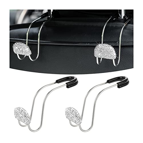 AUCELI Car Headrest Hook, 2 Pack Bling Backseat Organizer Hanger for Purse Clothes Grocery Bag, Rhinestones Auto Headrest Storage Holder, Universal Car Seat Accessories for Most Vehicle (White) - color: White
