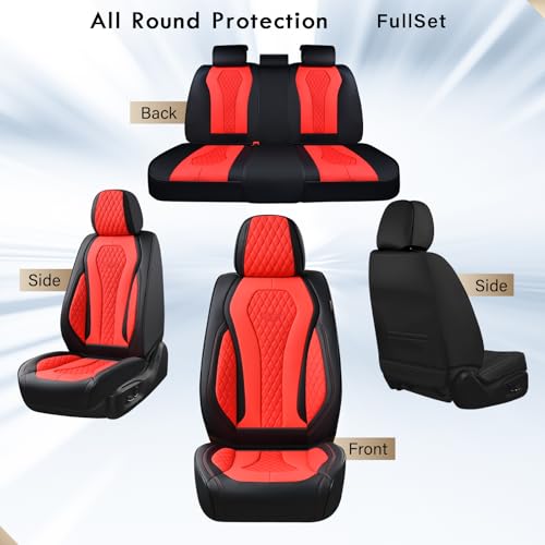 Coverado Car Seat Covers, Seat Covers Full Set, Red Car Seat Cover, Auto Seat Covers Front Seats Rear Seat Cover, Luxury Car Seat Cushion,Leather Seat Cover Seat Protector Universal Fit Most Cars - color: Red/Black, size: FullSet