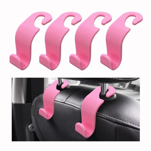 Ziciner Car Seat Headrest Hooks, 4 Pack Auto Durable Backseat Hangers Storage Organizer, Universal Vehicle Interior Holder Accessories for Purse, Grocery Bags, Handbag, Cloths ect (Pink) - color: Pink