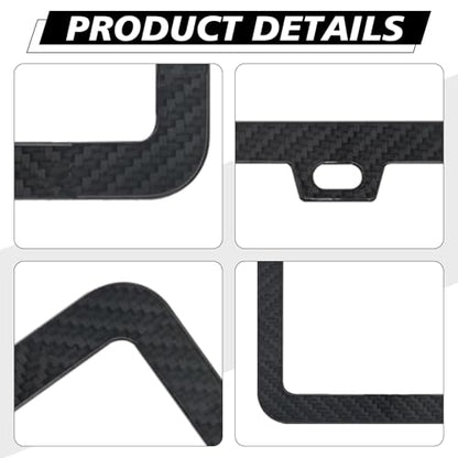 Automotive Universal 2-Set Black Carbon Fiber License Plate Frames Included Front and Rear Car Tags Anti-Theft Hardware Kit Have Glossy Surface