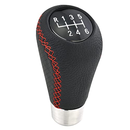 Lunsom 6 Speed Manual Shifter Knob PU Gear Shift Handle Leather Car Shifting Lever Head Accessories Fit Most Vehicle (Red Suture) - color: Red
