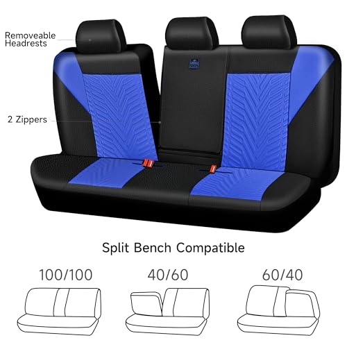 CAR PASS Faux Leather Car Seat Covers Full Set, 3D Tyre Embossed, Universal Fit for Most 5 Seats Car, Truck, SUV, Automotive, Airbag Compatible, Scrachproof Waterproof Heavy-Duty Deluxe (Blue) - color: Black Blue