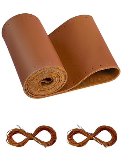 Belinous Leather Steering Wheel Cover Lace Up, Stitch on Steering Wheel Wrap, Universal Fit 13-20 Inch Car Truck Pickup Boat, A Whole Piece of Cowhide, DIY w/Needle Thread (Size L0, Brown) - color: Brown, size: L0