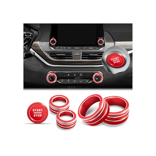 for 2019-2025 Nissan Altima S/SL/SR/SV/Platinum Accessories (8" Screen, 2 Radio Knobs) - Polodunn 6pcs Aluminum Alloy Knob Cover Trim Set Fits Push Start Button, AC Climate Control & Volume (Red) - color: Red, size: B -8"Screen