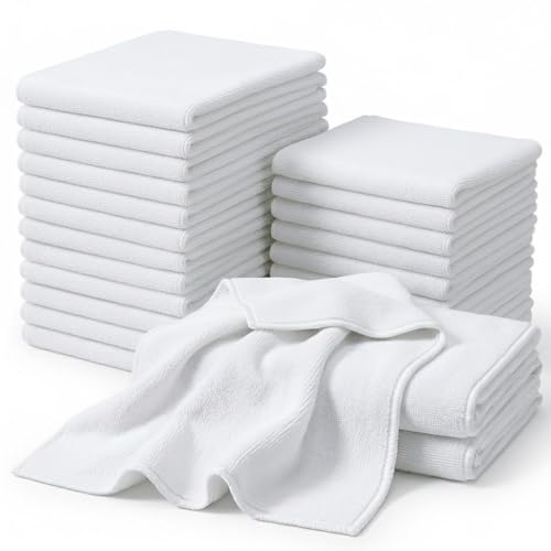 CARTMAN 14 x 14 Inch, 30 Pack, 280GSM Microfiber Cleaning Cloths, Non-Abrasive, Reusable and Washable, All Purpose Cleaning Towels for Household, Car Washing, Drying & Auto Detailing, White - size: 14"x14" 30pk white