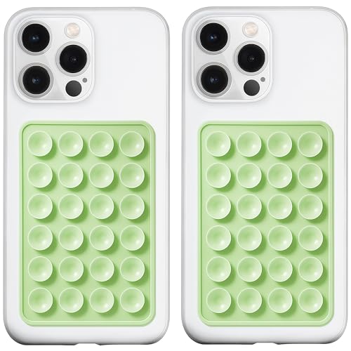 LvShuLiangPin 2 Pack Silicone Suction Phone Case Mount, Silicon Adhesive Phone Grip for Smartphones, Hands-Free Mirror Shower Phone Holder for Selfies, Tiktok Videos (Light Green) - color: Light Green