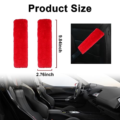 Ziciner 2 Packs Car Seatbelt Covers Shoulder Pad, Universal Soft Faux Sheepskin Shoulder Cover for Comfortable Driving, Fluffy Seat Belt Protector Help to Protect Your Neck and Shoulder (Red) - color: Red