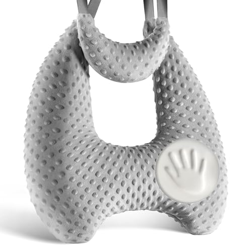 Memory Foam Kids Travel Pillow, Car Pillow for Kids, H-Shape Car Pillows for Sleeping, Removable Pillowcase, Adjustable, Velvet Dots, Grey - color: Velvet Dots Grey