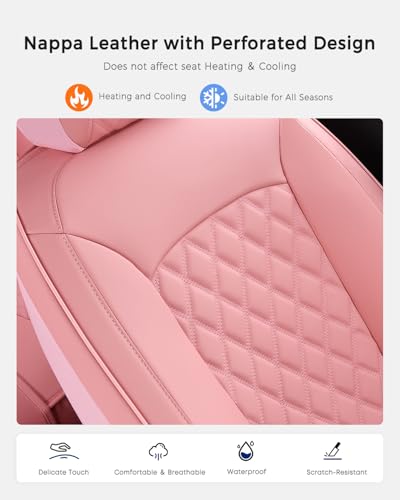 Huidasource Pink Seat Covers, Nappa Leather Car Seat Covers, Velcro Adjustable, Compatible with Airbags, Child Seat, Seat Belts, Fit for Most Cars, Vans, Trucks, SUVs (Full Set/Pink) - color: 01FS# Pink, size: 5pcs Full Set