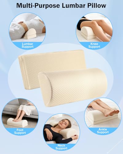 Lumbar Support Pillow for Bed Sleeping Couch, Relief Lower Back Pain, Waterproof Small Lumbar Pillow for Car, Recliner Cushions for Elderly, Memory Foam Office Chair Lower Back Support Cushion