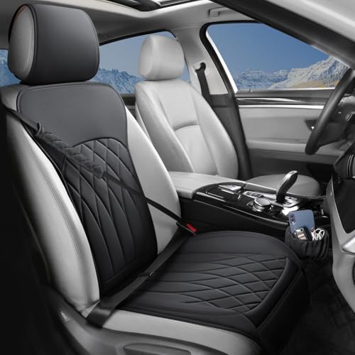 1 Pack Leather Front Car Seat Cover, Universal Sideless Car Seat Protector with Storage Pocket and Seat Belt Pad, Waterproof Automotive Seat Cover Cars Trucks SUV(Black) - color: front 1pcs black