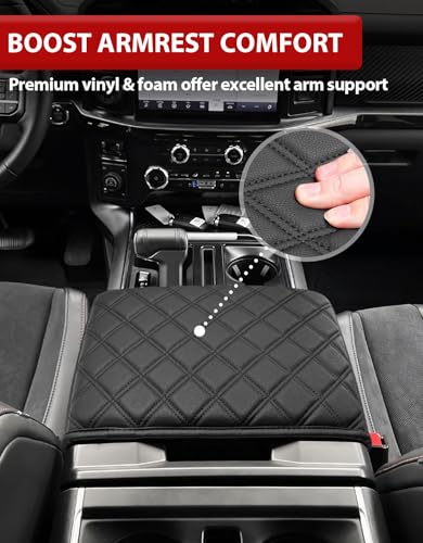 Center Console Armrest Cover for Ford F150 2021 2022 2023 2024 2025 2026, Arm Rest Protective Cushion Pad, Interior Accessories, Black (Fits Work Surface Console Only) - size: Work Surface, 21-26 F150, Black