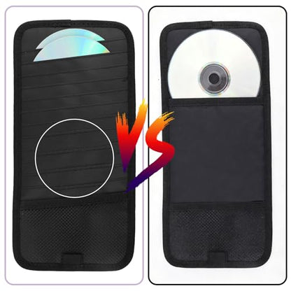 Penitue Car CD DVD Case Holder, Protective Vehicle Sun Visor Organizer with 12 Storage Sleeves Mesh Pocket & Pen Holder Protective DVD Case Visor Storage Organizer (Black)