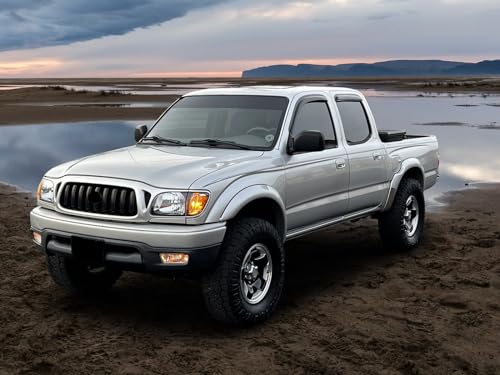 Window Visor Compatible with 2001-2004 Toyota Tacoma Crew Cab, Slim Style Acrylic Smoke Tinted 4PCS Sun Rain Shade Guard Wind Vent Air Deflector by IKON MOTORSPORTS, 2002 2003 2004