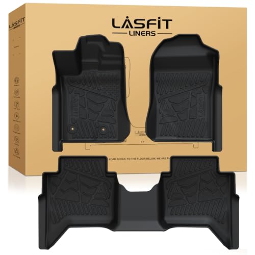 LASFIT Floor Mats for Ford Ranger 2026 2025 2024 SuperCrew Cab All Weather Truck Protector TPE Carpeted Floor Liners, Front and Rear Row, 3pc Black - style: 7) Ranger| 24-25 | 2Rows