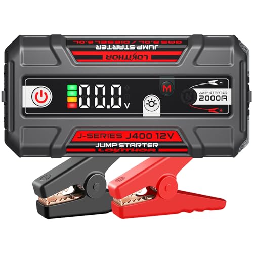 LOKITHOR J400 Portable Jump Starter, 12V 2000A Lithium Battery Booster with ConnectMax Tech, Car Jumper Box for Up to 8.0L Gas & 6.0L Diesel Engines, Smart Digital Display - color: Red