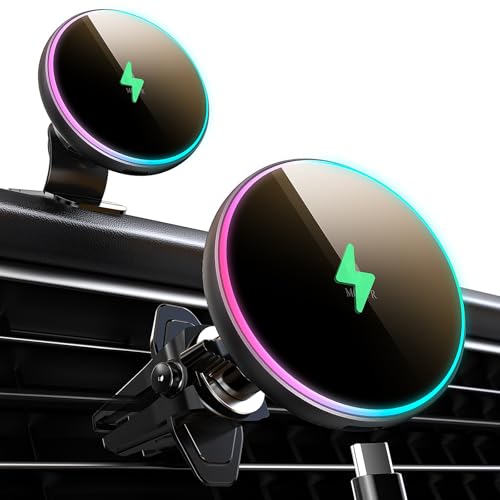MOKPR for Magsafe Car Mount Charger-15W Wireless Car Charger-Magnetic Car Phone Holder for Dash Air Vent-LED RGB HandsFree Car Mount Fast Car Charger for iPhone 14/13/12 Series - color: A Colorful Charger