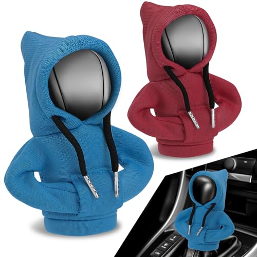 Auto Dynasty 2pcs Car Gear Shift Knob Hoodie, Mini Hoodie Shifter Cover, Automotive Interior Decoration, Gear Shifter Stick Protector, Auto Manual Transmission Lever Cover, Blue/Red - color: Blue+Red, size: 2 PCS