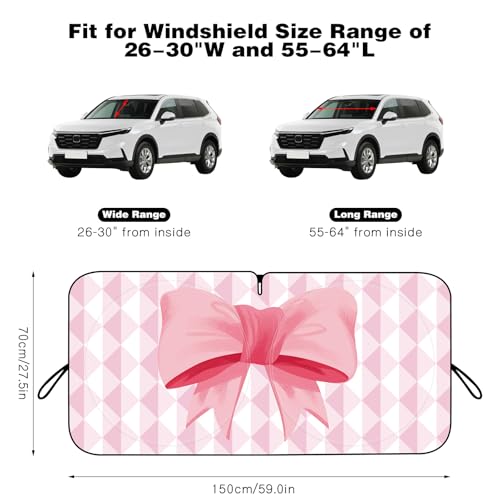 Car Windshield Sun Shade, Cute Bow Sun Visor - Wear-Resistant Black Tape, Foldable 59'x27.5'/63''x31.5'' - color: Diamond Bow, size: Small