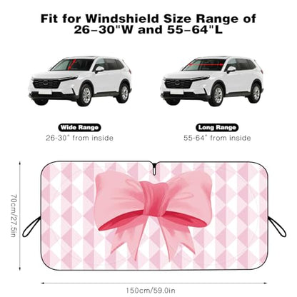 Car Windshield Sun Shade, Cute Bow Sun Visor - Wear-Resistant Black Tape, Foldable 59'x27.5'/63''x31.5'' - color: Diamond Bow, size: Small