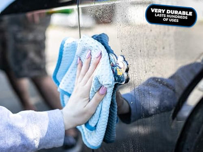 The Rag Company Dry Me A River, Professional Korean 70/30 Blend Microfiber Waffle-Weave Drying & Detailing Towels, Soft Suede Edges, 390 GSM, 16x16 Inches, Light Blue, 5-Pack - color: Light Blue, size: 16in x 16in