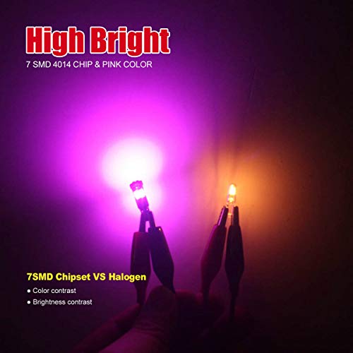 High Bright Pink T5 37 74 PC74 PC37 LED Bulb with Twist Lock Socket for Dashboard Instrument Panel Gauge Cluster Light and Map Vanity Mirror Glove Box Indicator Light - color: Pink
