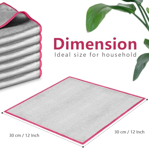 Airlab Glass Polishing Cloth Streak Free Miracle Microfiber Cleaning Cloth Lint Free Cleaning Rags for Glasses Kitchen Dish Mirrors Easy Clean, Pack of 6, 12" x 12", Sliver-Pink - color: Sliver-pink, Pack of 6