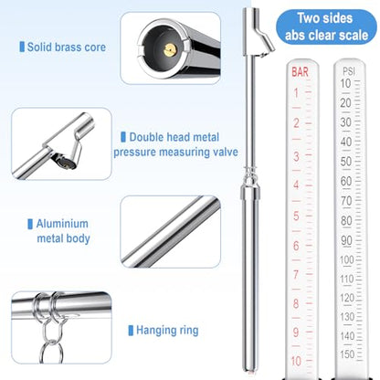 BFXM Truck Tire Pressure Gauge, Air Pressure Gauge for Tires 10-150PSI/ 1-10Bar, Dual Head Pencil Tires Pressure Gauges, Heavy Duty Tire Pressure Gauge for Truck, Cars, Pickups, RVs, Bicycles - color: SILVER 2 PCS