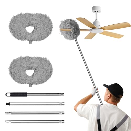Storystore Ceiling Fan Cleaner Duster - Adjustable Duster with Extension Pole,Dusters for Cleaning Fan Blade, Walls and Cobweb (2Pcs Dusters/Grey) - color: Round&round-grey, size: 4.2FT