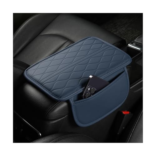 Car Center Console Cover, Leather Vehicle Armrest Seat Box Pad Cushion with 2 Storage Bags, Automotive Interior Arm Rest Protector Accessories, Universal for SUV, Sedan, Truck (Blue) - color: Blue