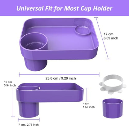 Car Seat Snack Tray for Kids, Mess-Free Square Travel Tray Cup Holder Snack Tray, Durable Car Food Tray for Toddlers, Universal Fit Kids Travel Road Trip Essentials (purple) - color: purple