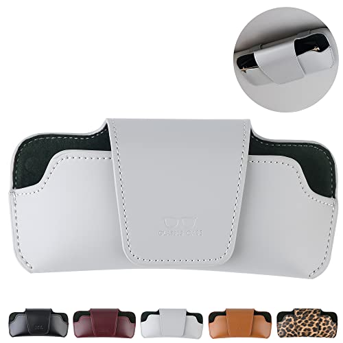 Car Sunglasses Holder for Car Visor Vegan Leather Auto Eyeglass Case with Clip Automotive Interior Visor Accessories - color: Sh08-grey